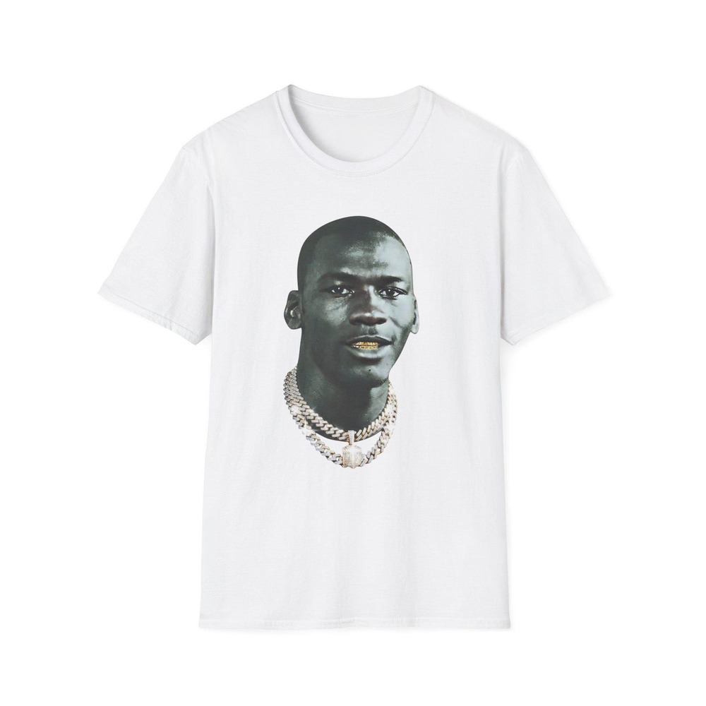 Michael Jordan Gold Teeth And Diamond Chains, White T-Shirt.